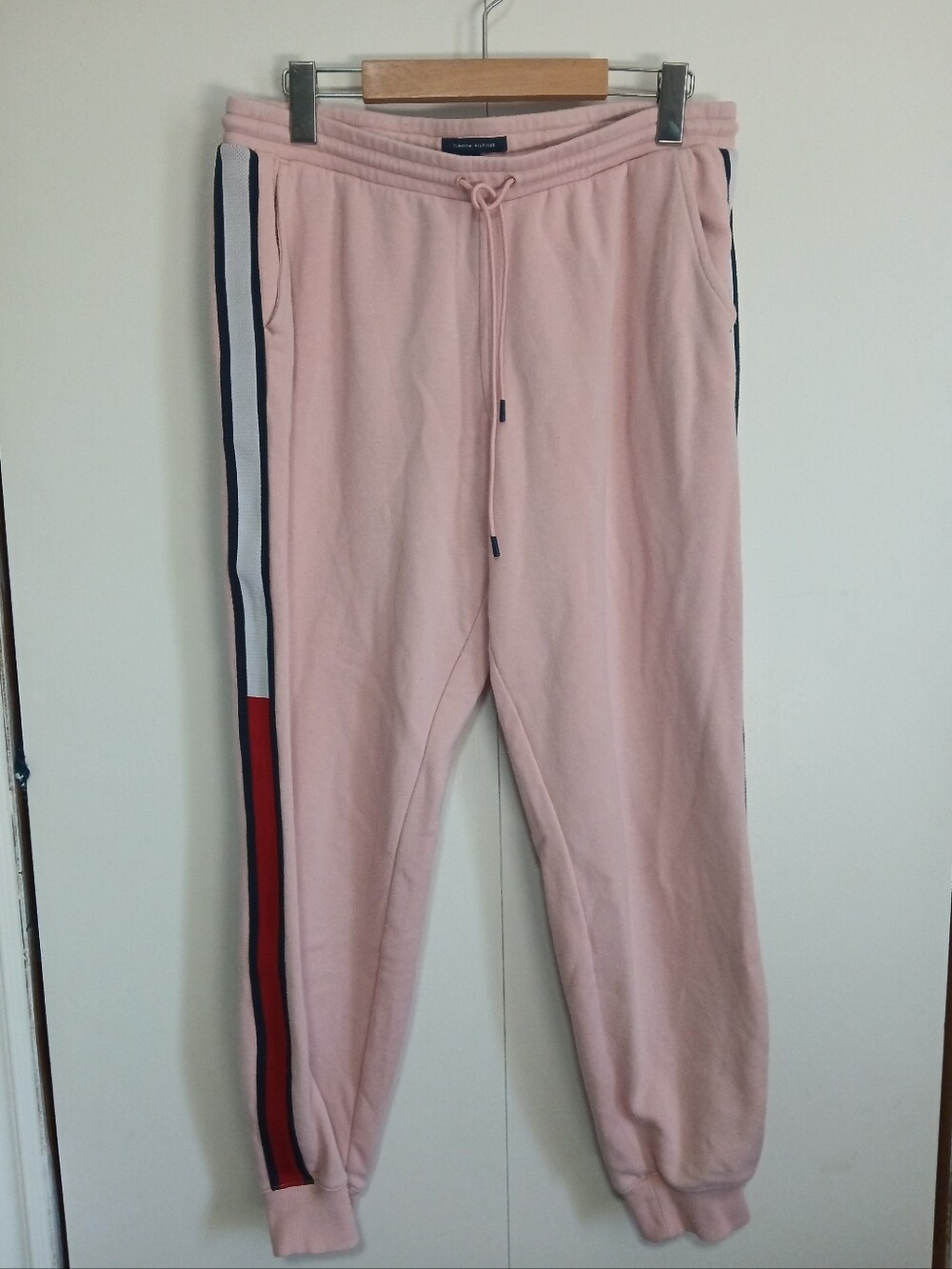 Tommy Hilfiger Womens Pink Side Stripe Logo Tape Fleece Jogger Sweatpants Med